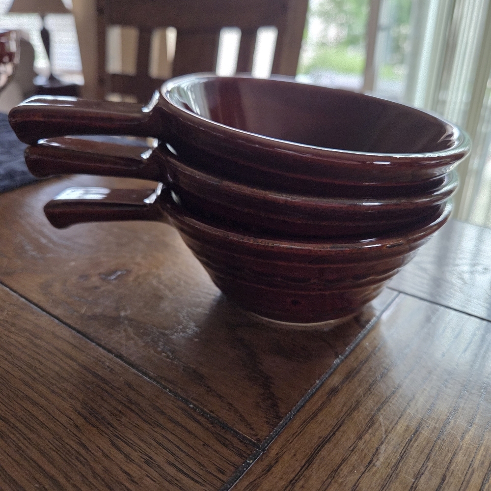 Mid Century Marcrest Daisy Dot Handled Soup Bowls